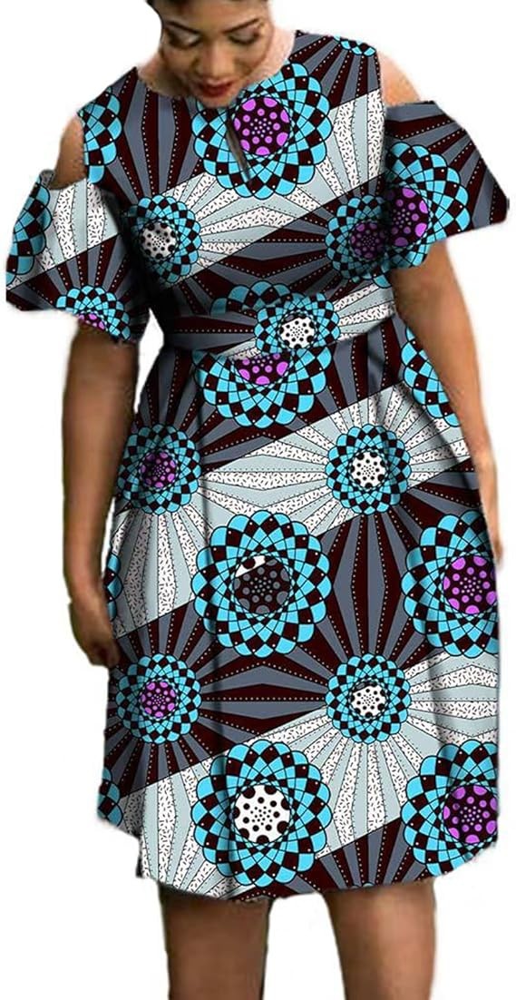 Robes Pour Femmes Africaines Robe Ample À Manches Courtes, Longueur Genou Robe Africaine À Imprimé Batik Ethnique