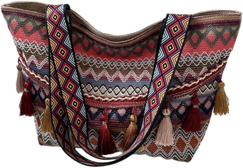 ZwaitL Women's Tote Bag, Ethnic Shoulder Bag with Large Capacity, Fashion and Simple Bag, Women's Carrying Bag, Red