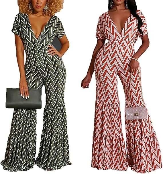 RICOCHO Women African Plaid Romper Jumpsuit Short Sleeve Ankara Jumpsuit Romper Ethnic Dashiki Ruffle Jumpsuit