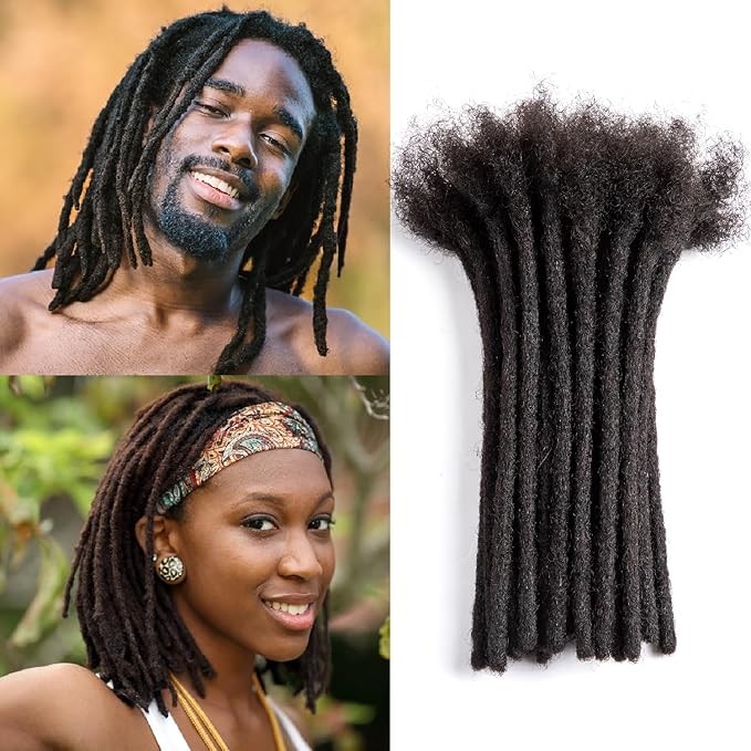 Originea Dreadlock Extensions Human Hair for Men/Women 0.6cm Thick Locs Bundles Virgin Dreadlocks Human Hair Extensions Black (6 Inch 60pcs)