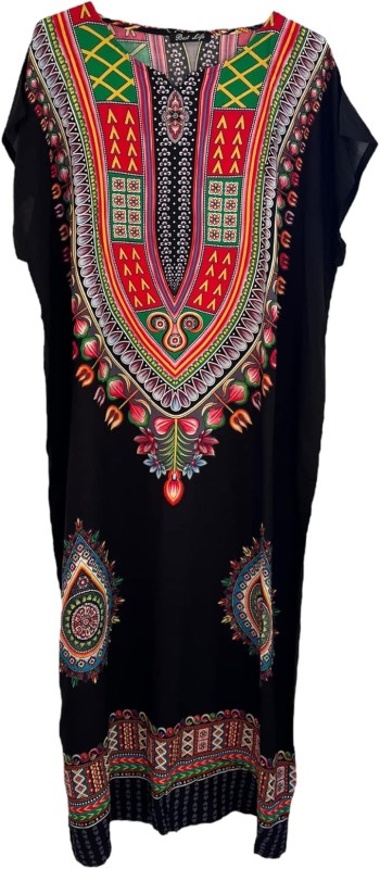 Women's Long Viscose and Cotton Kaftan Dress - For Summer and African Beach, Black, One Size
