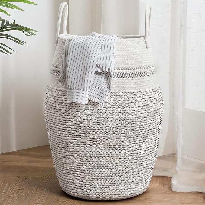 YOUDENOVA 105L Dirty Laundry Basket, Cotton Storage Basket, Large Basket with Handle, Grey Laundry Hamper