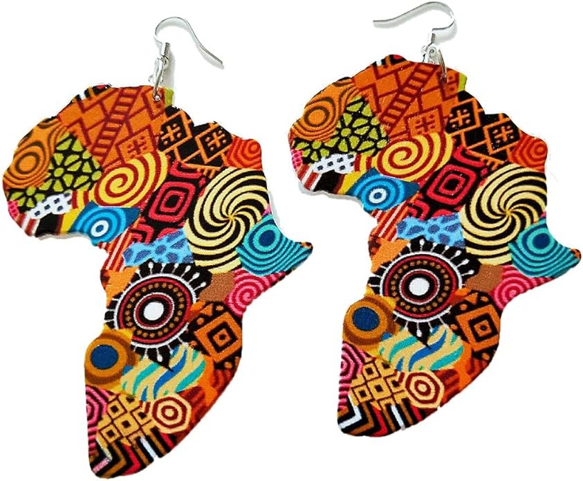 Zonfer 1 Pair Wooden Color Earrings African Map Earrings Handmade States Earrings Jewelry for Women, Wood