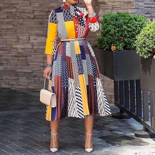 RICOCHO Robe Chemise Africaine à Boutons pour Femmes, Robe Longue plissée à imprimé Floral Dashiki