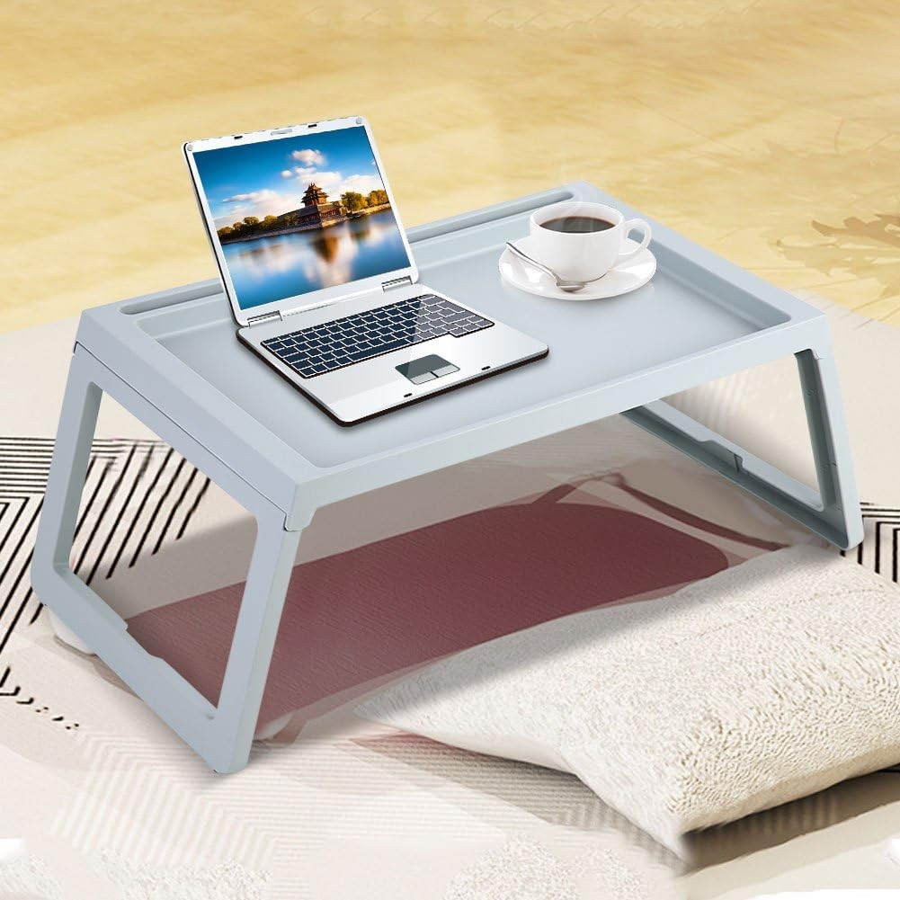 Foldable Laptop Table, Portable and Convenient Tray Bed Table for Working, Writing, Drawing, Eating with Design, Bed (Light Blue)