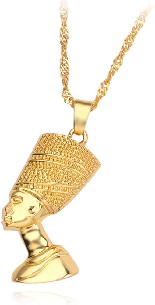 Ruluti Egyptian Queen Nefertiti Pendant Necklaces Unisex Jewelry Gold Color Jewelry African Gift