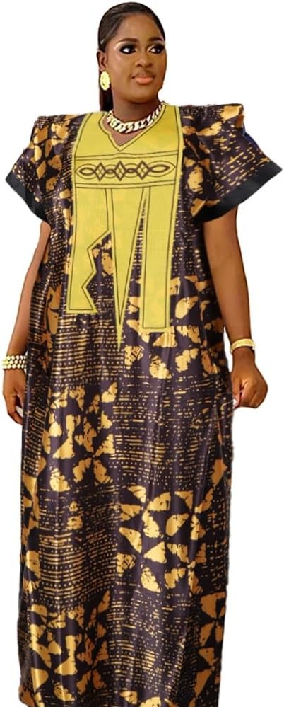 HD Robe imprimée africaine pour femme avec motif brodé