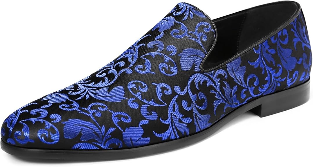Allthemen Men's Faux Leather Floral Wedding Dress Shoes Jacquard Loafers