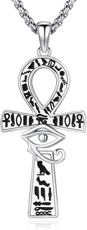 Eusense Collier Ankh Oeil d'Horus Pendentif Croix Ankh en Argent 925 Ancienne Egypte de Protection Bijoux Cadeau pour Hommes Femmes