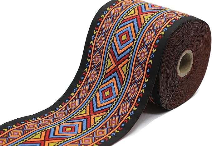 10 meters 100 mm Rainbow African Pattern Woven Jacquard Ribbon Rolls Trim Ribbon Embroidered Fabric Craft Clothing Haberdashery Hobby Decor Sewing 100995