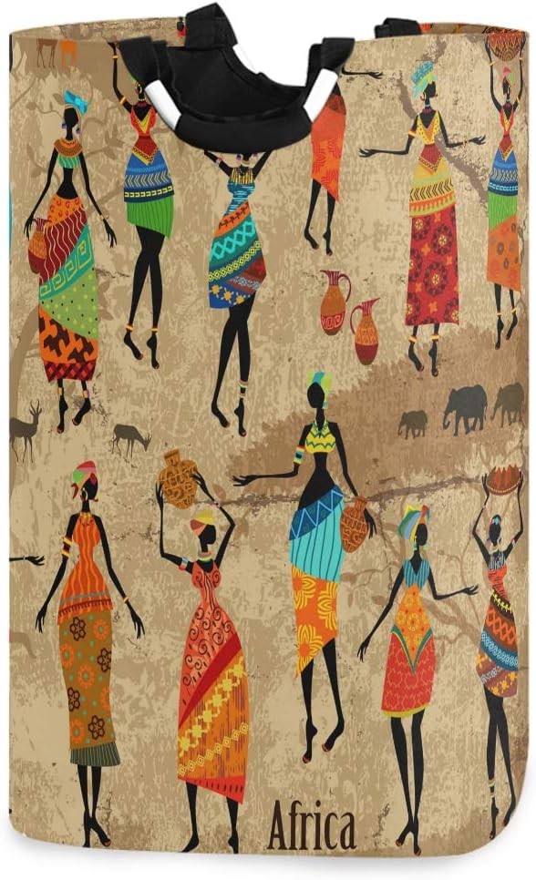 Mnsruu Large Vintage African Woman Laundry Basket with Handles for Gift Baskets, Bedroom, Clothes