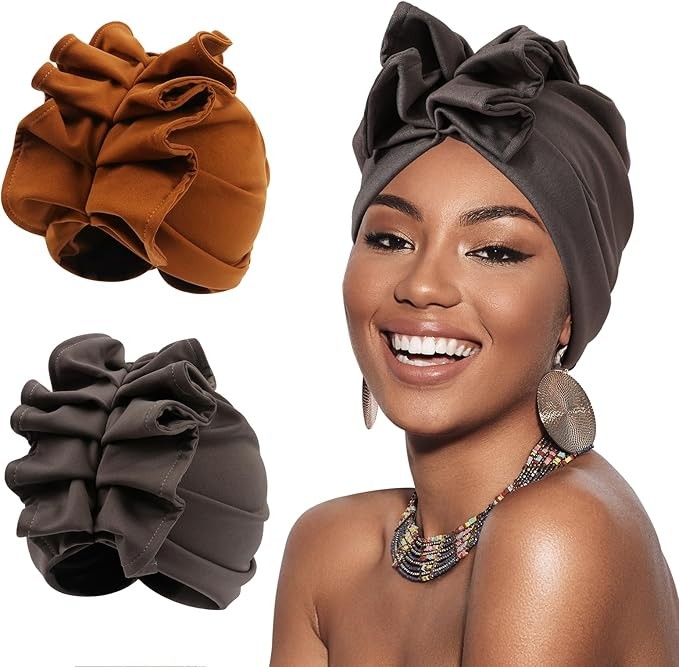 XEPST 2 Pieces African Turban for Women, Chic Ruffle Chemo Hat
