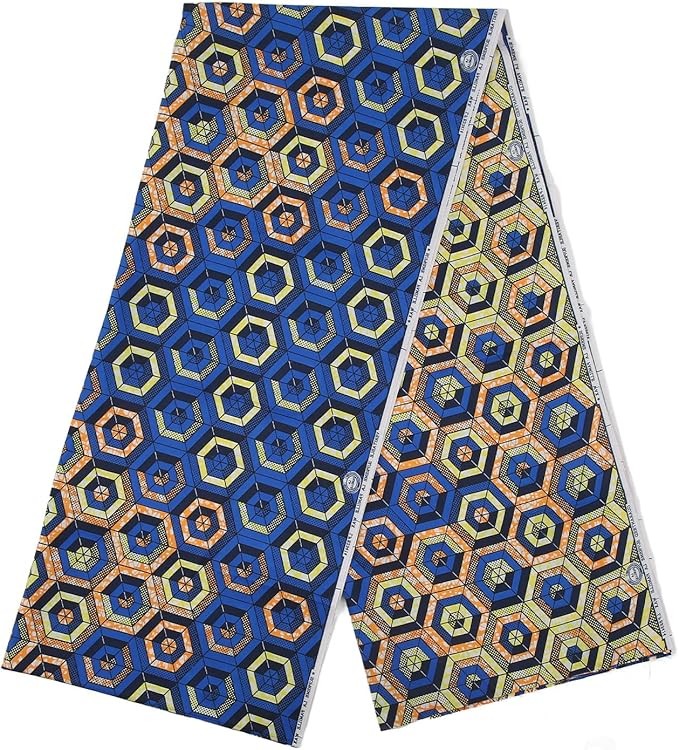 Jenngaoo 6 Yards African Fabric, African Polyester Wax Print Fabric Colorful Geometric Pattern Fabric for Party Dress Sewing Face Shields Craft Projects(#1)