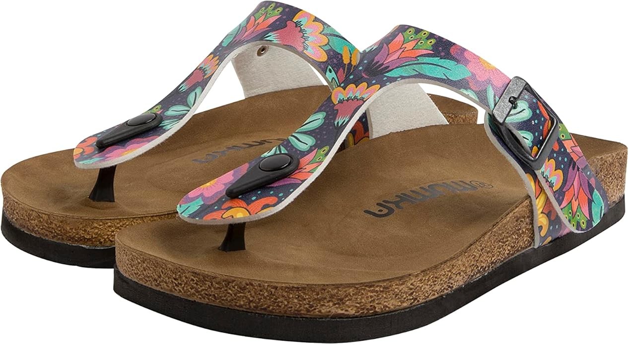 mumka Shoes-Women's Finger Sandals-Flores in Color-Size 41-Patterned Flip-Flops-Side Buckle, Multicolor
