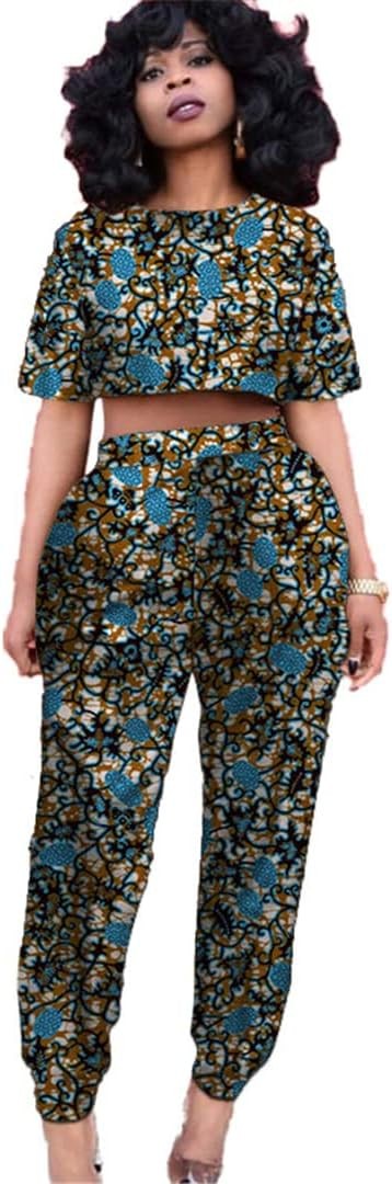Custom African Costumes for Women Mini Patch Tops Nigerian Fashion Jogger Pants Ankara Print Women Party Wear