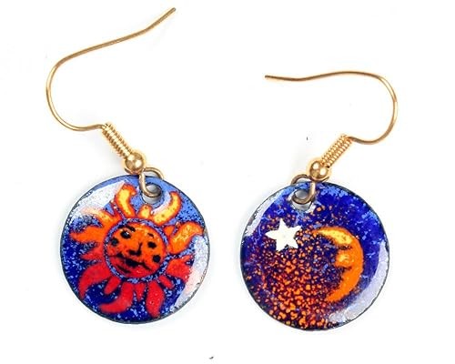 Women's sun moon enamel on copper earrings