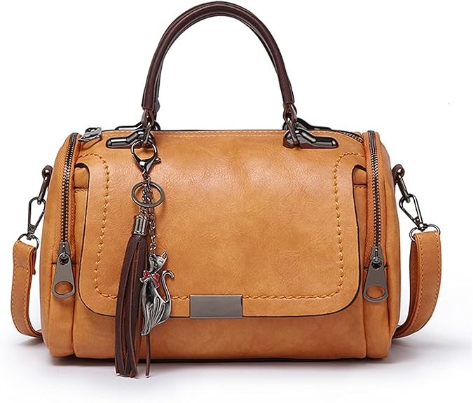 PORRASSO Women's Retro Handbag - Crossbody, Shoulder, Waterproof, PU Leather - Boston Bag for Work, Travel, Dating