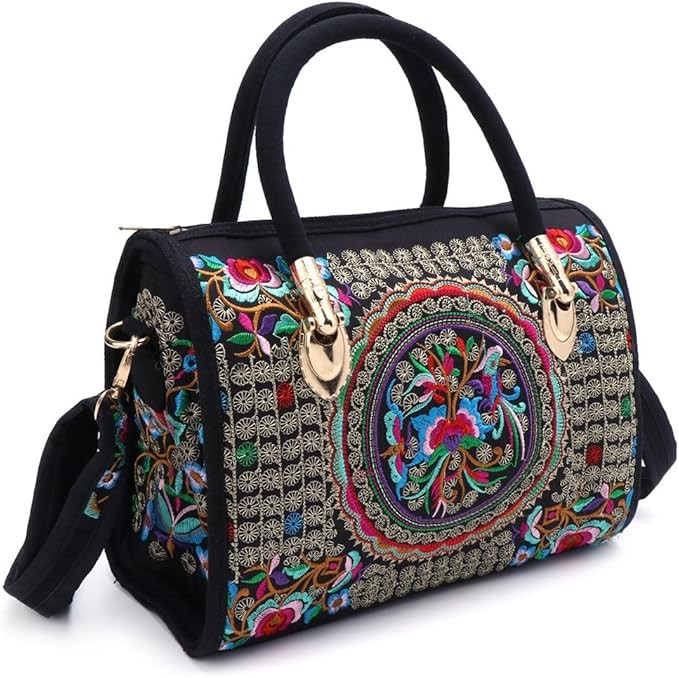 SimpleLife Handmade Embroidered Handbag Women Girl Vintage Floral Embroidered Wallet Purse Handbag Clutch Ethnic Boho Canvas Shopping Tote Zipper Bag