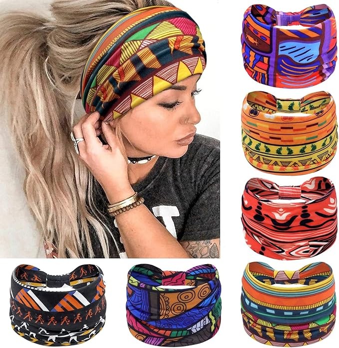 PROPOG Africa Women's Hairband, Wide Bohemian Women's Headband 6 Pieces Elasticity Bandana Hair Accessory for Women