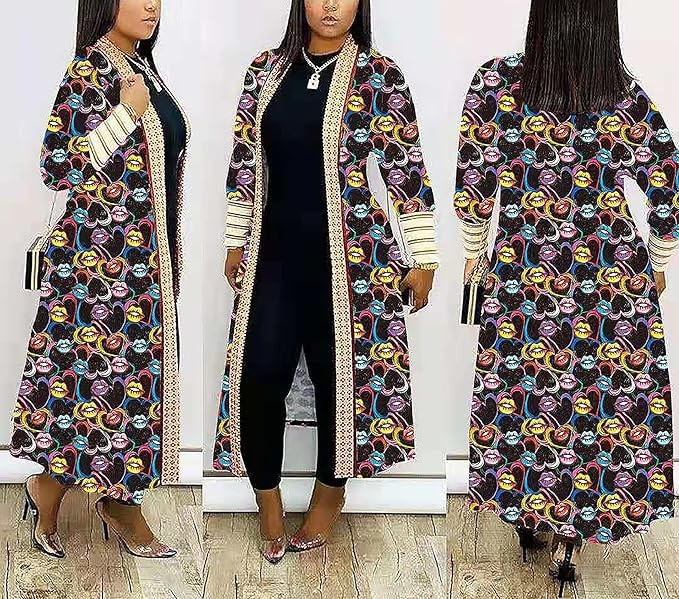 African Long Jacket Open Front Cardigan for Women Dashiki Coat Long Tribal Traditional Ankara Ethnic Outerwear, 3, XL