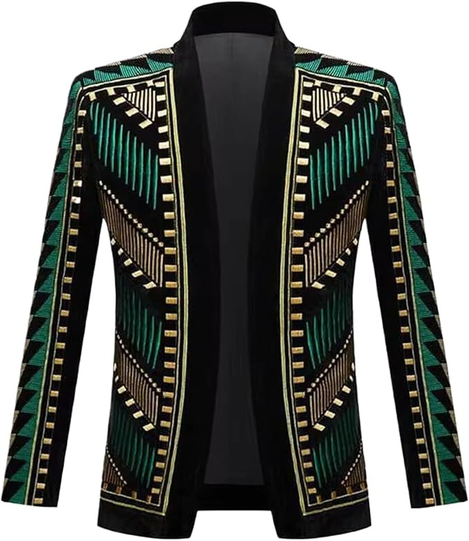 WOLONG African Cardigan Embroidered Blazer Jacket Men's Shawl Lapel Slim Fit Striped Suit Jackets Man Party Prom Suits