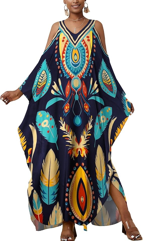 Bsubseach kaftan dresses for women cold shoulder swimsuit cover up long plus size beach kaftan dress