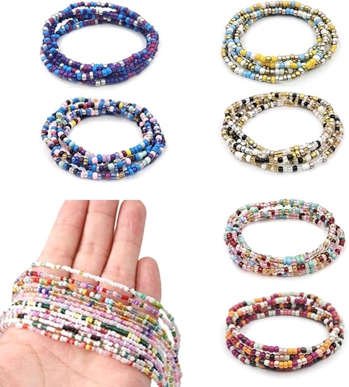EIR 6 Pieces Belly Chain, Women's Waist Chain, African Baya, Beaded Waist Chain Set, Stretchy, Colorful Summer African Waist Beads, Sexy Bikini Belly Body Chain Jewelry
