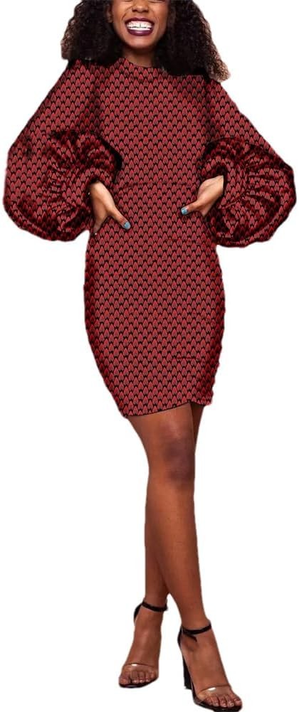 Bazin Riche Print Bodycons Women's Long Sleeve African Dress Dashiki