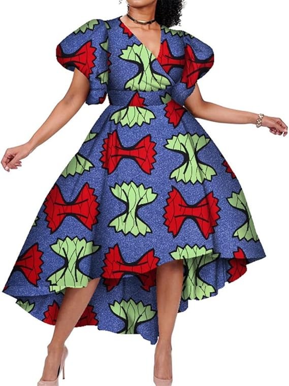 Ankara Waxed Print African Dresses for Women Flare Sleeve Flare Sleeve, FP6147, L
