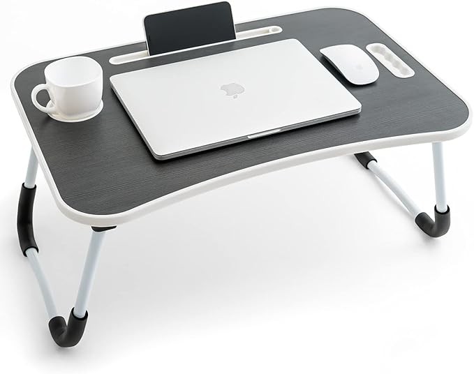 Tatkraft Casper Large Foldable Lap Desk with Phone Tablet Holder and Cup Holder, Breakfast Bed Stand