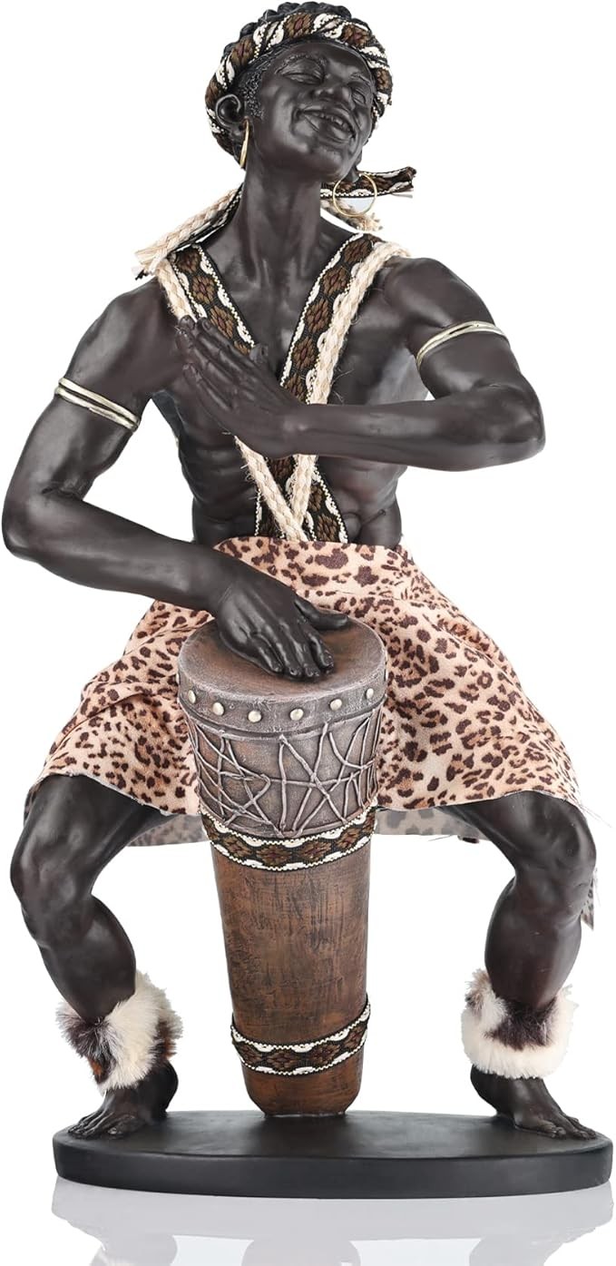 Statue Décorative Africaine de 38 cm - Batteur Américain en Résine, Pièce Maîtresse Vintage pour Intérieur, Salon, Table, Entrée