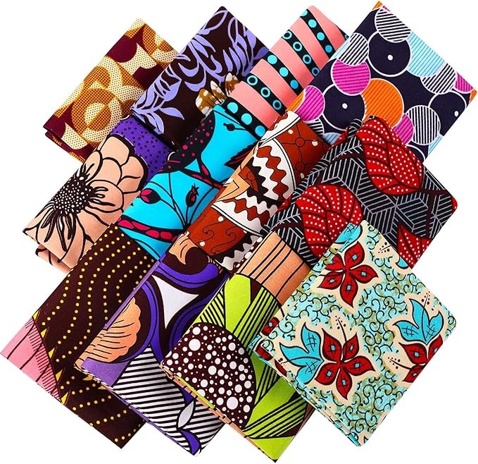 12 Pièces Tissus Africains Imprimés Tissu par Yard pour Couture Fabrication de Couverture de Visage et DIY Patch, 19,5 x 15,7 Pouces/ 50 x 40 cm