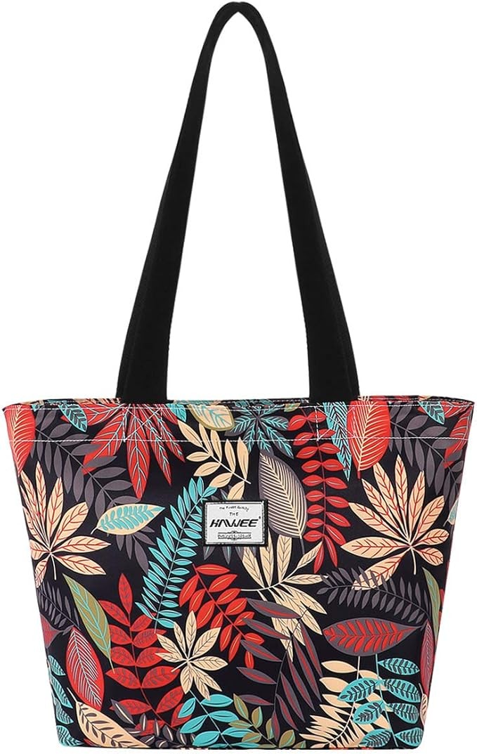 HAWEE Women's Fashion Shoulder Bag with Zip Large Capacity Waterproof Lightweight Tote Bag Leisure Shopping Bag for Everyday Life Travel Work School Beach, Red Maple Leaf, L, High-top
