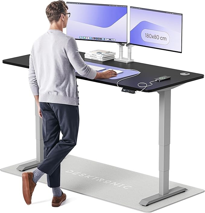 Desktronic Electric Sit-Stand Desk 180x80cm - Height Adjustable Desk with Dual Electric Motors - Touch Control - USB - Memory - European Wood Top - Sit-Stand Table