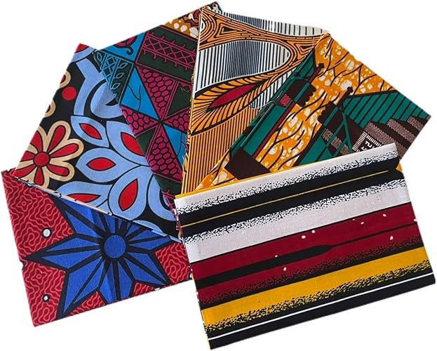 Paty&co 6 Pieces Fabrics Fat Quarters No. 7 African Printed Fabric by the Yard for Sewing Face Cover Making and DIY Patch, 19.5 x 15.7 Inches/ 50 x 40 cm