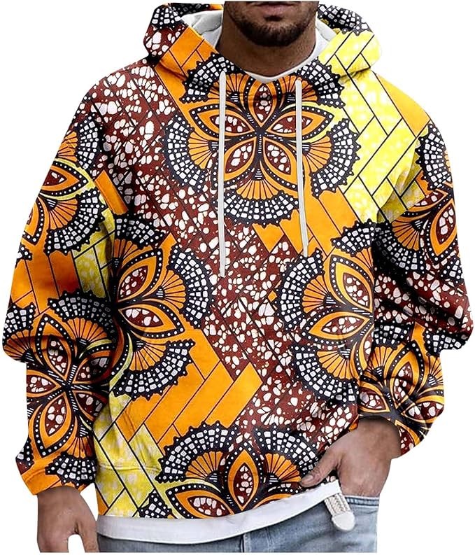 Men's Warm Hoodie Long Sleeve African Wind Jogger Jacket