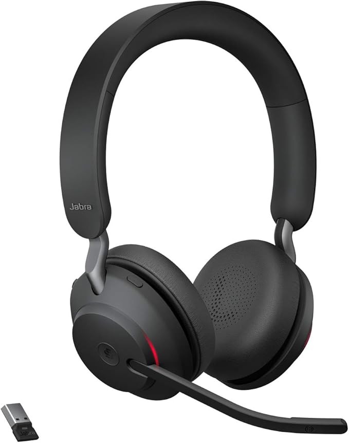 Jabra Evolve2 65 Wireless PC Headset - Microsoft Teams Certified Noise Cancelling Headset with Long Battery Life - USB-A Bluetooth Adapter - Black