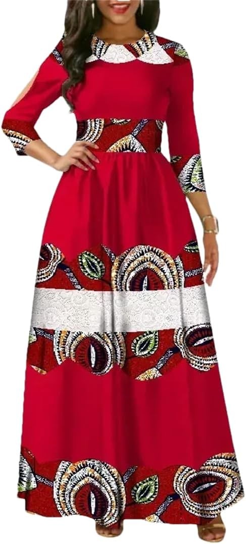 Bazin Riche Patchwork Lace Women's Wax Printed African Long Dresses