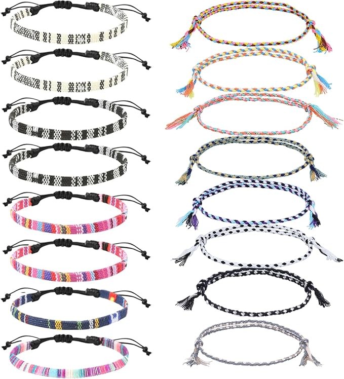 ATBUSS 16 Pieces Bohemian Style Bracelet, Hand-Woven Bracelet, Skin-Friendly, Adjustable, Outdoor Sports Anklet, Beach Bracelet, Suitable for Parties or