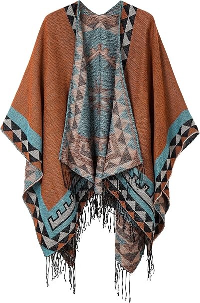 Urban GoCo Women's Thick Poncho Cardigan Warm Winter Scarf Cape Coat with Fringes