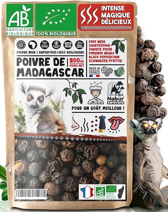 Nabür - Madagascar Pepper 200 gr ORGANIC | Black Peppercorns | Fruity, Animal, Floral Notes