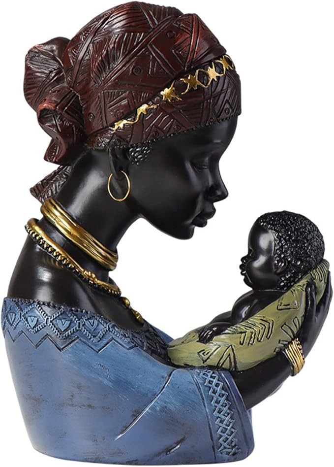 Tauzveok African Decorative Sculpture, African Mother and Son Figurines Statue, Decoration for Living Room, Modern Apartment, Office Decor, Mother's Day Gift, Blue [Energy Class A]