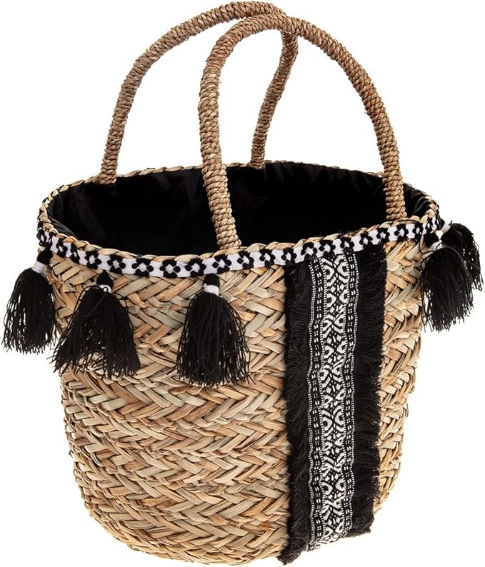 Atmosphera Seagrass Shopping Bag with Pom-Poms Wild Earth