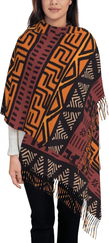 JEKYDOSD African Mud Cloth Tribal Print Scarf for Women Soft Cashmere Pashmina Scarf Black One Size