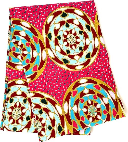 African print wax fabric, Ankara fabric, vibrant colors, 5.5m long, for crafts, Cotton, Pink kaleidoscope, 185x97cm