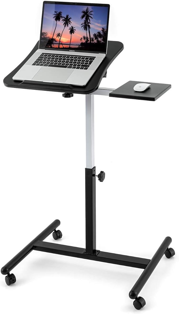 Tatkraft Vanessa, Laptop Table with Wheels, for Left and Right Handed Users, Rolling Reading Stand, Height Adjustable, 360° Swivel Tilt Top, Black 71x40.5x71-103.5 cm