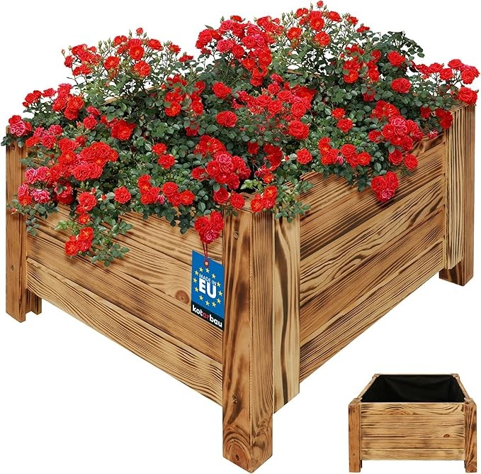 KOTARBAU® Outdoor Wooden Planter Pot 50 x 50 cm Tanned | Outdoor Garden Box | Wooden Flower Box | Outdoor Wooden Planter | Balcony Plant Support | Wooden Planter