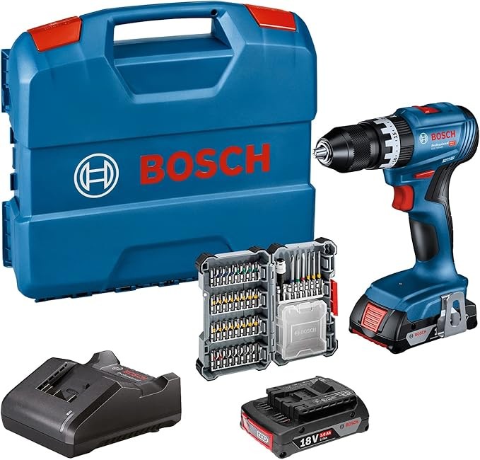Bosch Professional 18V System Cordless Impact Drill GSB 18V-45 (1900 rpm, 2 x 2.0 Ah Batteries, Accessories, GAL 18V-20, L-Case) - Amazon Exclusive
