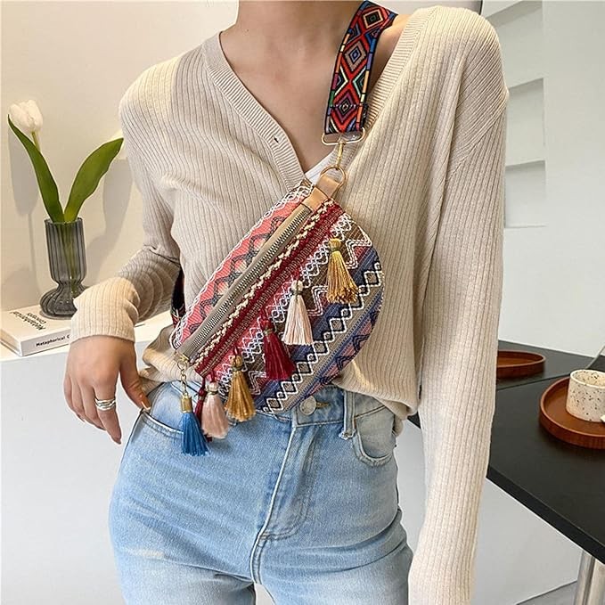 Joyivike Bohemian Waist Bag | Retro Ethnic Boho Style Bag - Woven Boho Style Shoulder Bag for Days Sports