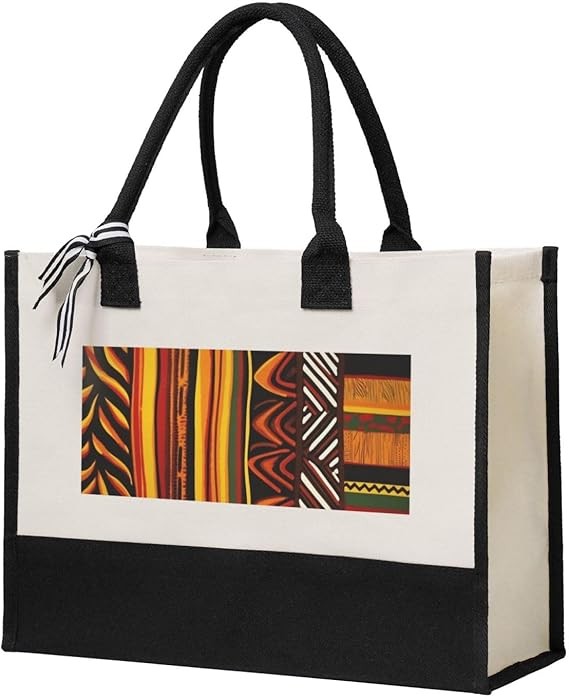 AMREWQYL Sac à main à bandoulière en toile imprimée africaine à rayures, beige, Taille unique